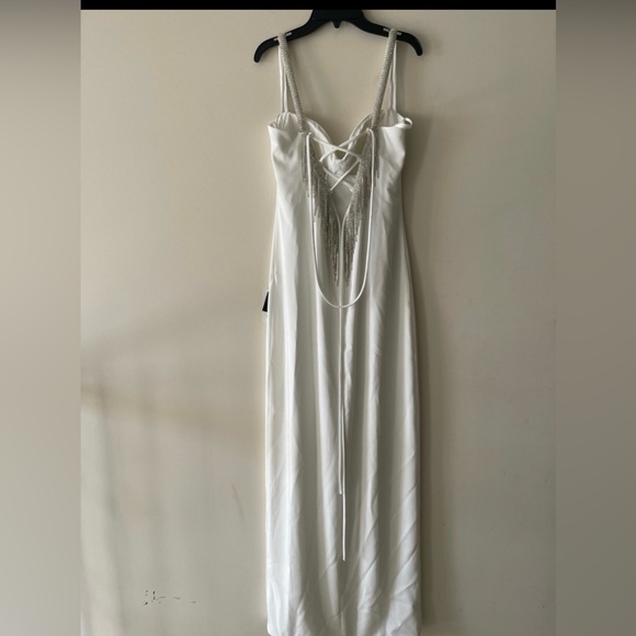 Gianni Bini Sweetheart Neckline Beaded Fringe Front Slit Black Embellished Dress - Picture 9 of 10